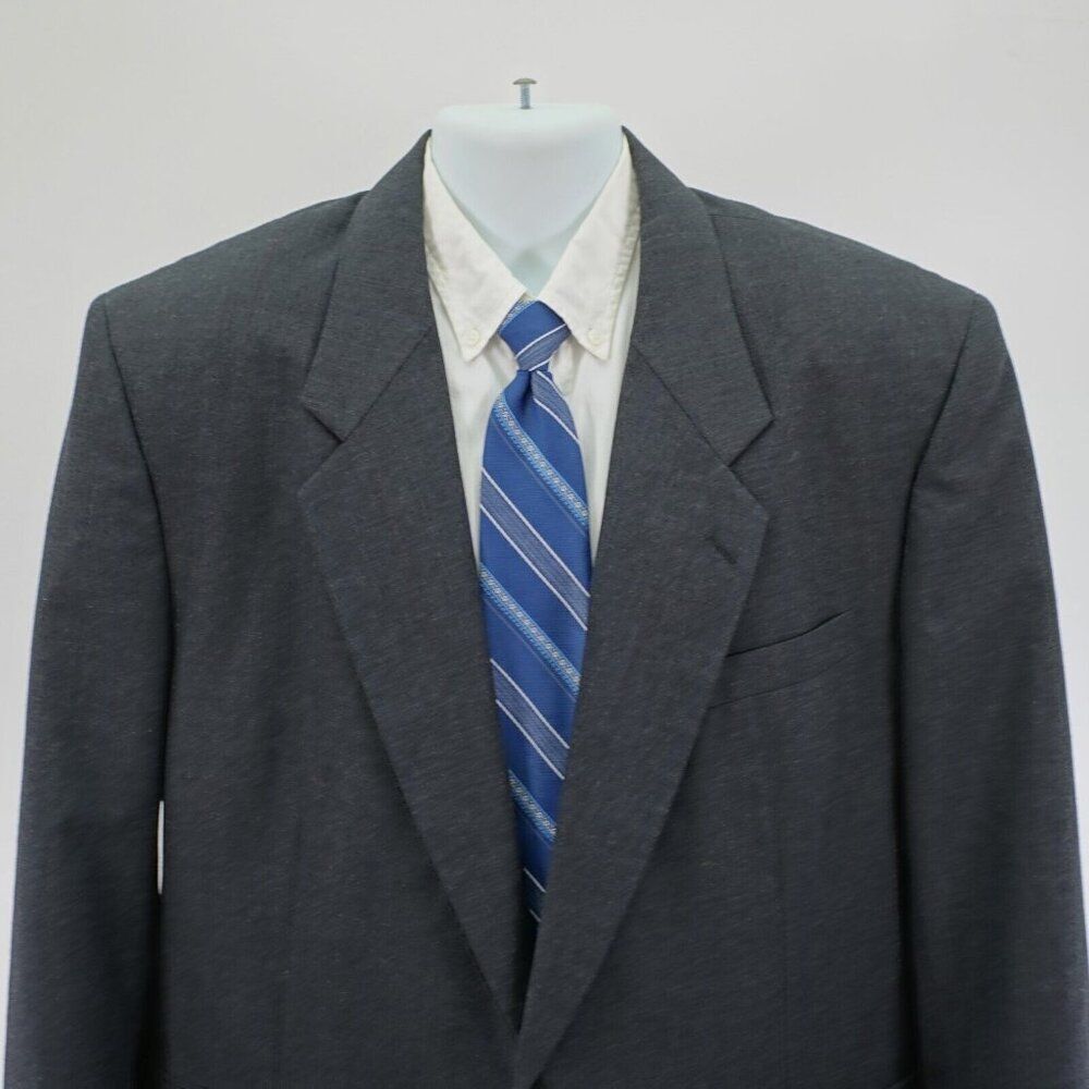 Pierre Balmain Wool Blend Suit Jacket Gray W Blue White Red Striped 46R 2 Button